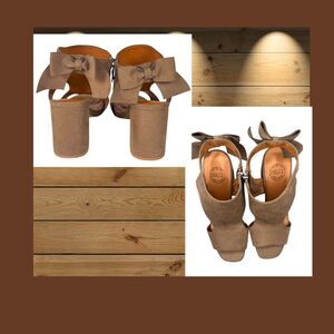 DOLCE Mojo Moxy Women's 8M Open Toe Faux Suede Sandals Bow Tie Ankle Brown EUC+